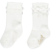 LITTLE A Double Bow Knee High Socks White